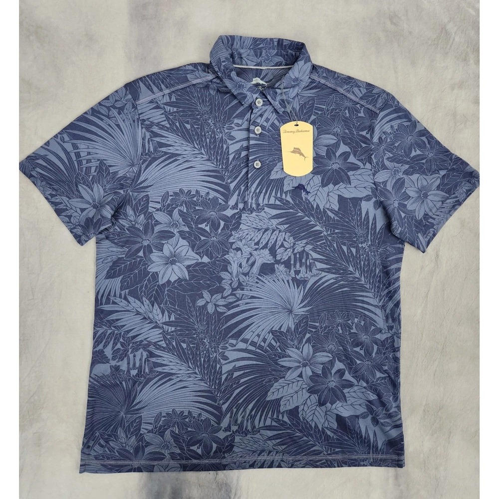 Tommy Bahama Mens Blue Tropical Floral Palm Print Performance Polo Shirt XXL NEW